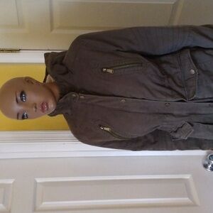 Women's BCBGeneration green Hooded Jacket size M zipup faux sheerling lining